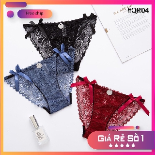 ❣️❣️ FREE SHIP 50K ❣️❣️ Quần lót ren đồ lót ren 2 nơ sexy phối huy hiệu - QR04