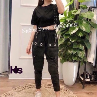 BỘ QUẦN ÁO UNISEX XỎ KHUYÊN QUẦN KÈM ÁO CROPTOP BUỘC DÂY