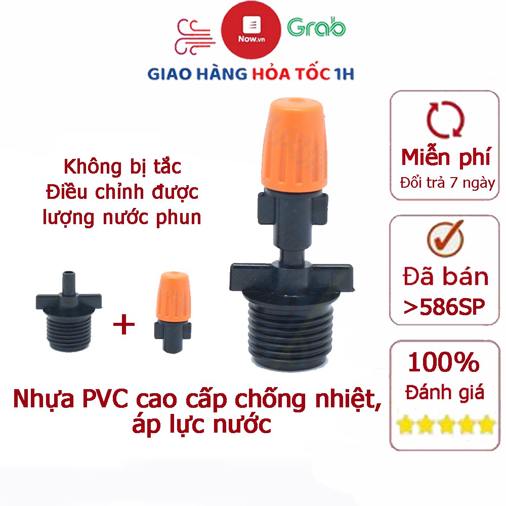 Béc phun sương màu cam và ren 21mm ( nhựa cao cấp) đầu phun không bị tắc, điều chỉnh được lượng nước phun