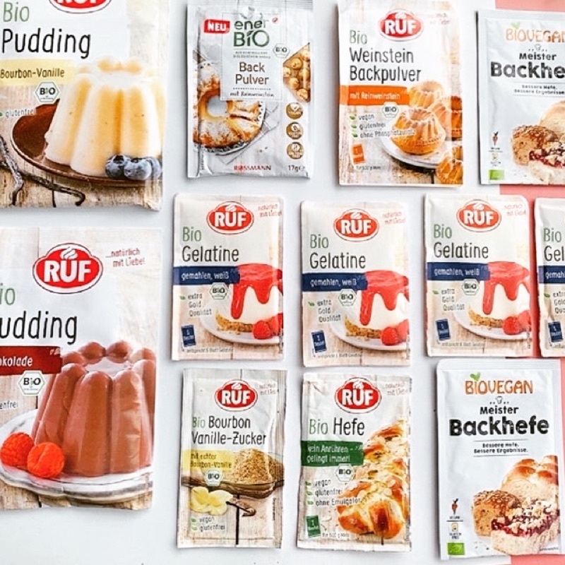 Nguyên liệu hữu cơ RUF làm bánh, bữa phụ cho bé - Pudding, gelatine, bột nở, men nở