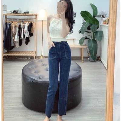 Quần Jeans ống xuông 2 túi tà cắt gấu