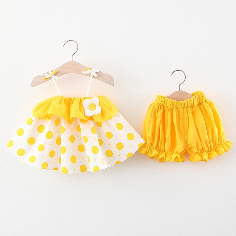 Set Đồ Mùa Hè 2 Món Gồm Áo + Quần Ngắn Chấm Bi Thời Trang Cho Bé