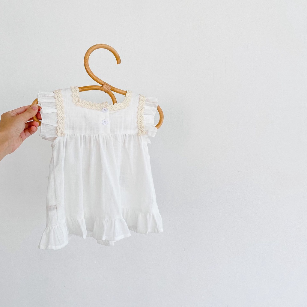 Đầm Công Chúa Không Tay Thêu Họa Tiết Bằng Cotton Cho Bé Gái