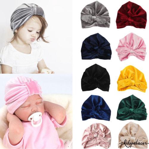 Mũ turban nhung cột nơ xinh xắn cho bé gái nhiều màu lựa chọn