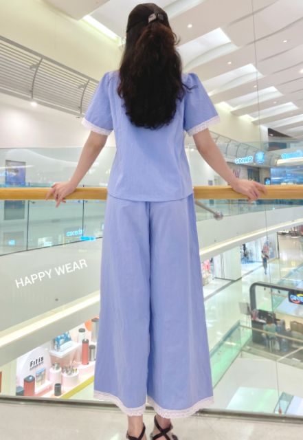 Set Đồ Bộ Mặc Nhà Phối Ren - Vải Lụa Tuyết Cao Cấp - Vải Dày Dặn - 8 Màu - Form Quần Ống Rộng Sang Chảnh | BigBuy360 - bigbuy360.vn