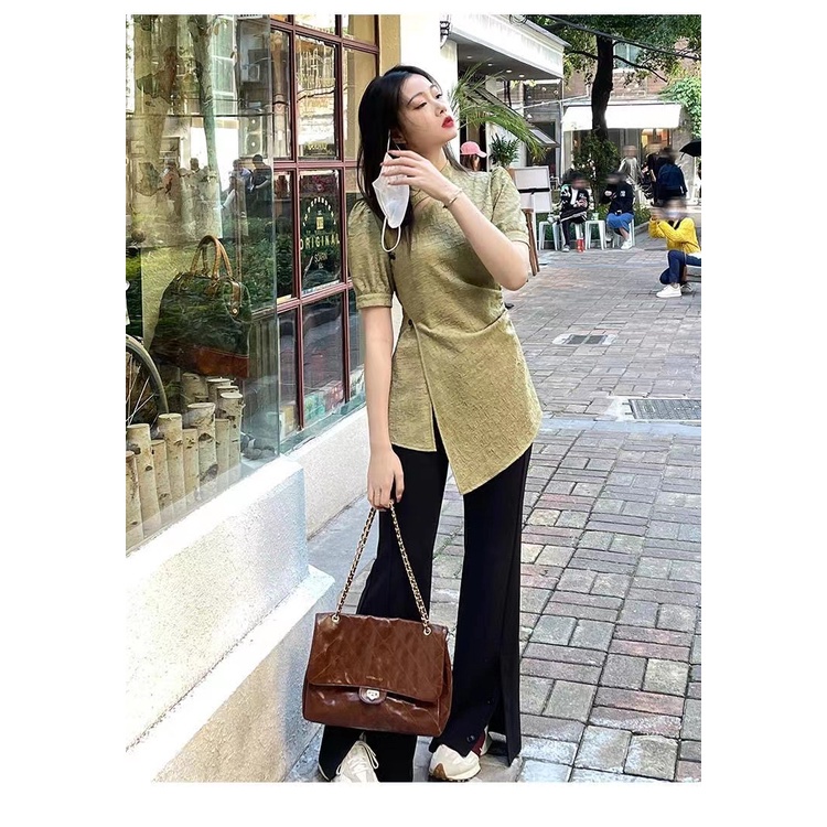 Áo Sơ Mi Tay Ngắn Cổ Đứng Phong Cách Hàn Quốc Dành Cho Nữ