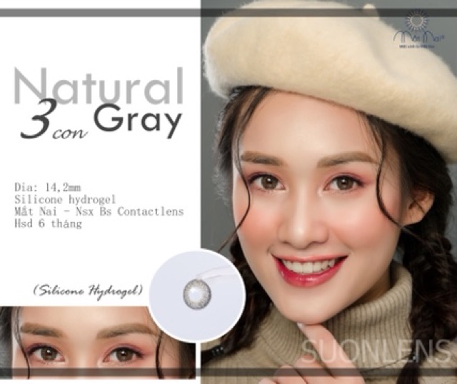 [Hsd 6 tháng] Kính Áp Tròng Natural 3con Gray - Silicone hydrogel