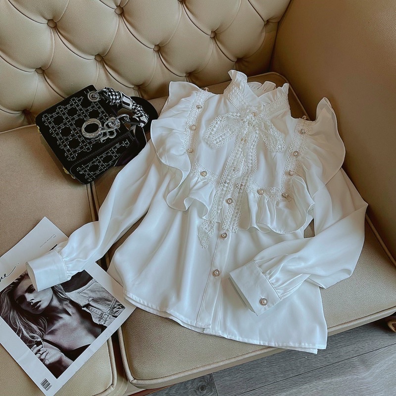 Áo Sơ Mi Lụa Nữa Cổ Nơ Tay Bồng