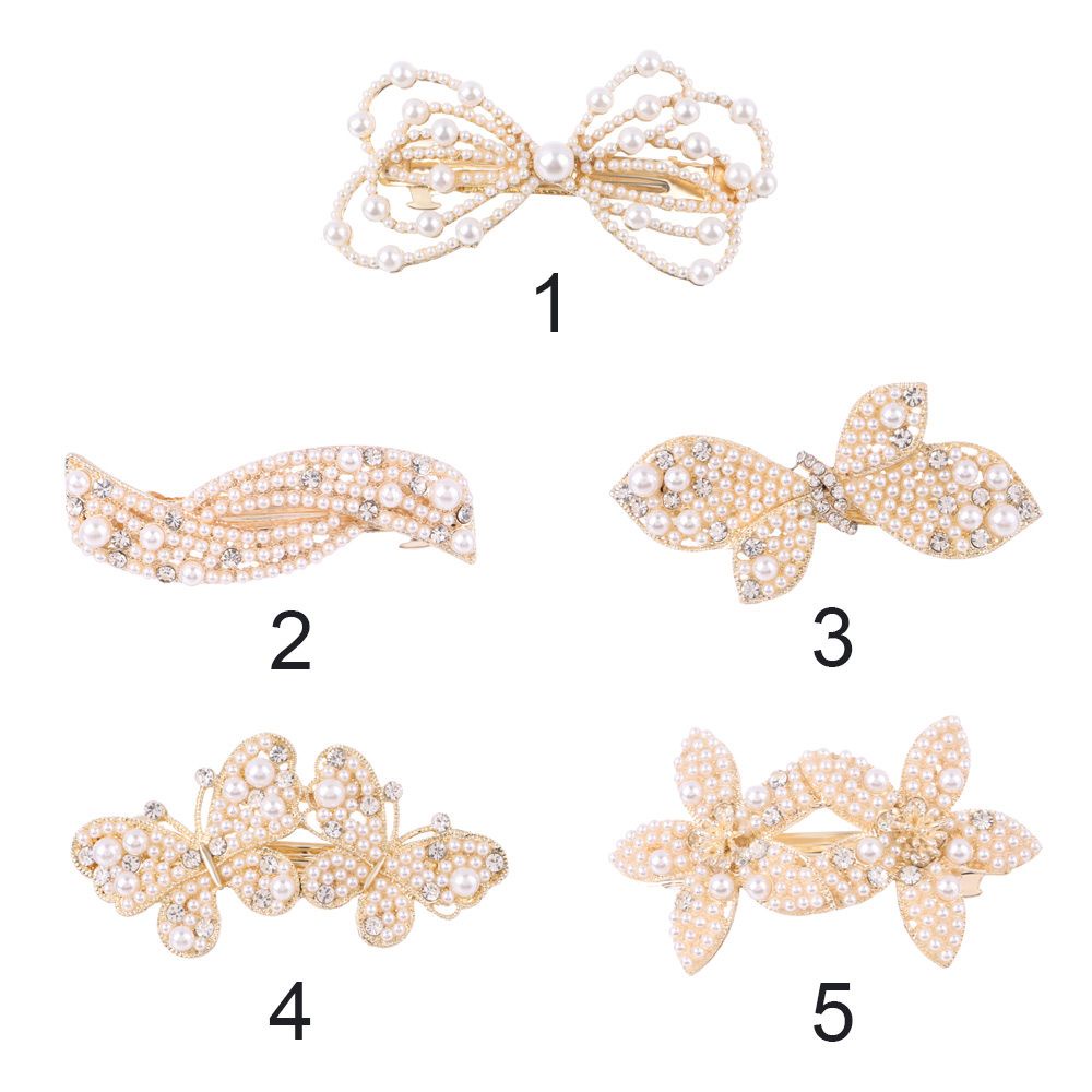 Kẹp tóc hình bướm đính ngọc trai nhân tạo phong cách Hàn Quốc