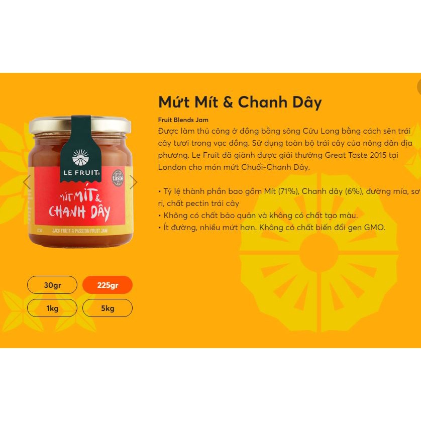 [Mã BMBAU50 giảm 7% đơn 99K] Mứt trái cây Mít Và Chanh Dây tự nhiên Le Fruit 225g