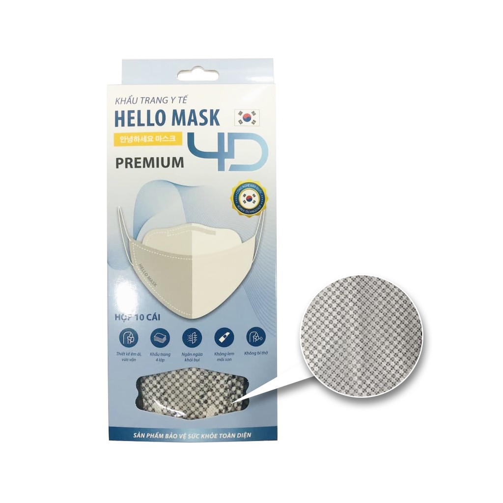 Khẩu trang 4D kháng khuẩn Hello Mask Fashion - Premium Ngăn Bụi Mịn Không Lem Son