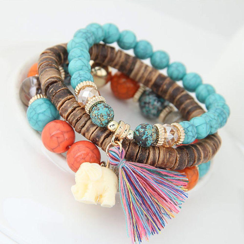 Vòng Tay Chuỗi Hạt Phối Tua Rua Phong Cách Bohemian Thời Trang Mới 1 Cái