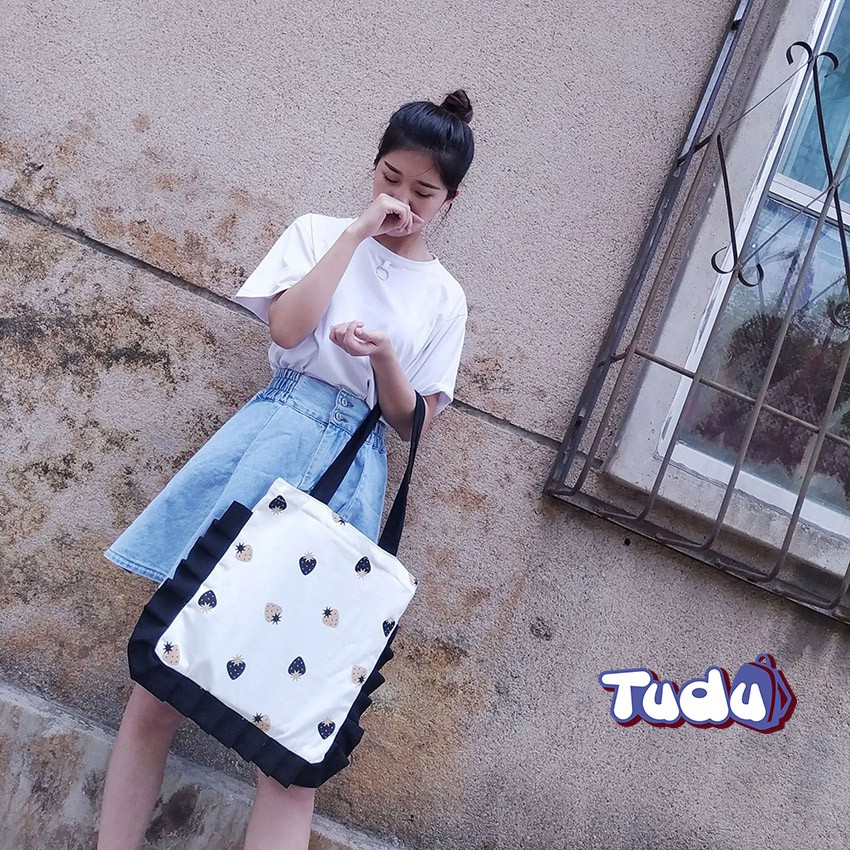 Túi Vải Canvas, Túi Tote Ulzzang Có Dây Kéo Thời Trang Hàn Quốc Đựng Đồ Tiện Dụng CN224