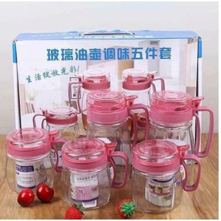 Nguagiatit combo 5 hũ thủy tinh đựng gia vị và dầu ăn ma20s