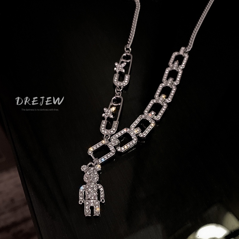 DREJEW Dây Chuyền Nữ Mặt Hình Gấu Dễ Thương Đính Kim Cương Giả Phong Cách Hàn Quốc Độc Đáo