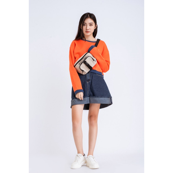 Áo Sweatshirt Nỉ Không Mũ Nữ BOO Dáng Croptop Phong Cách Basic