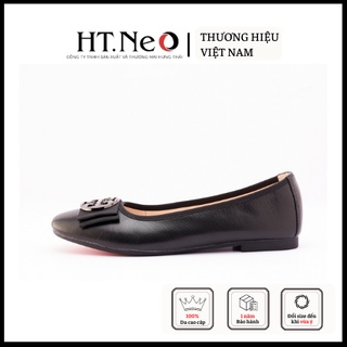 Giày bệt nữ HT.NEO Da thật mềm mại, chun viền ôm chân, nơ xinh, đế cao su êm chân NU67
