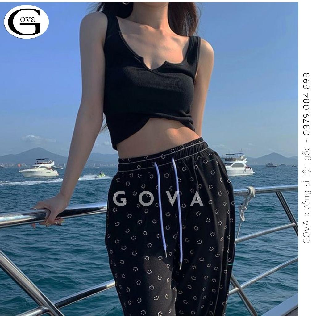 Áo Croptop Ba Lỗ XẺ CỔ CHỮ V Thun Gân Kiểu Sexy Nữ, Áo Thun Ôm Body Đẹp GOVA