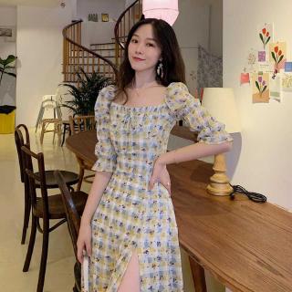 Đầm maxi tay phồng in họa tiết hoa phong cách hàn quốc
