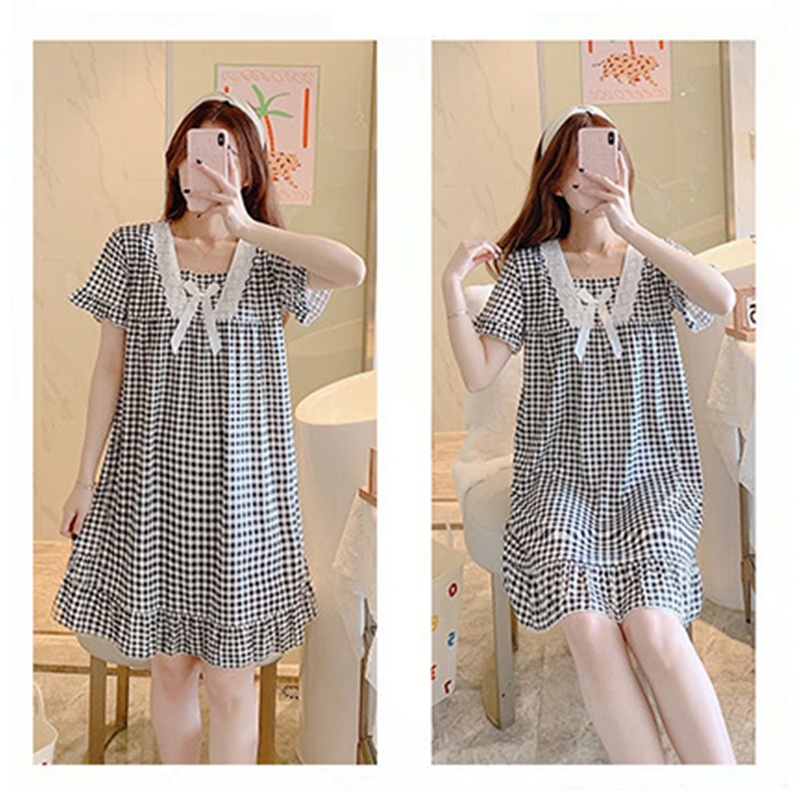 Đầm Ngủ Tay Loe Ngắn Cổ Chữ V In Họa Tiết Hoạt Hình Phối Ren Thời Trang Cho Nữ