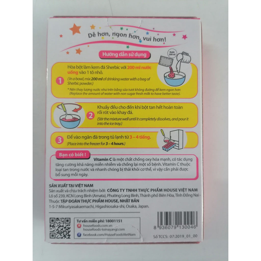 [46g – DÂU] Bột Làm Kem Đá kiểu Nhật [VN] SHERBIC Strawberry Ice Cream Powder
