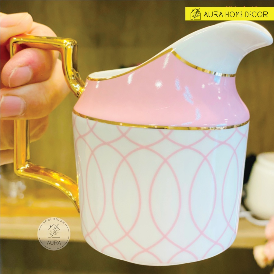 ✨ ẢNH THẬT ✨ Bộ ấm trà kim cương hồng 21 món Bone China dát v.àng 24K - Chất liệu cao cấp sang trọng tuyệt đối