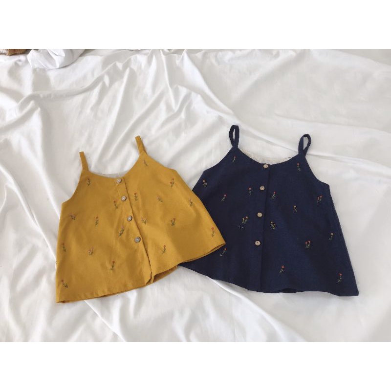 Áo dây Morico nhiều màu thêu hoa rơi | Moon Ha Kids