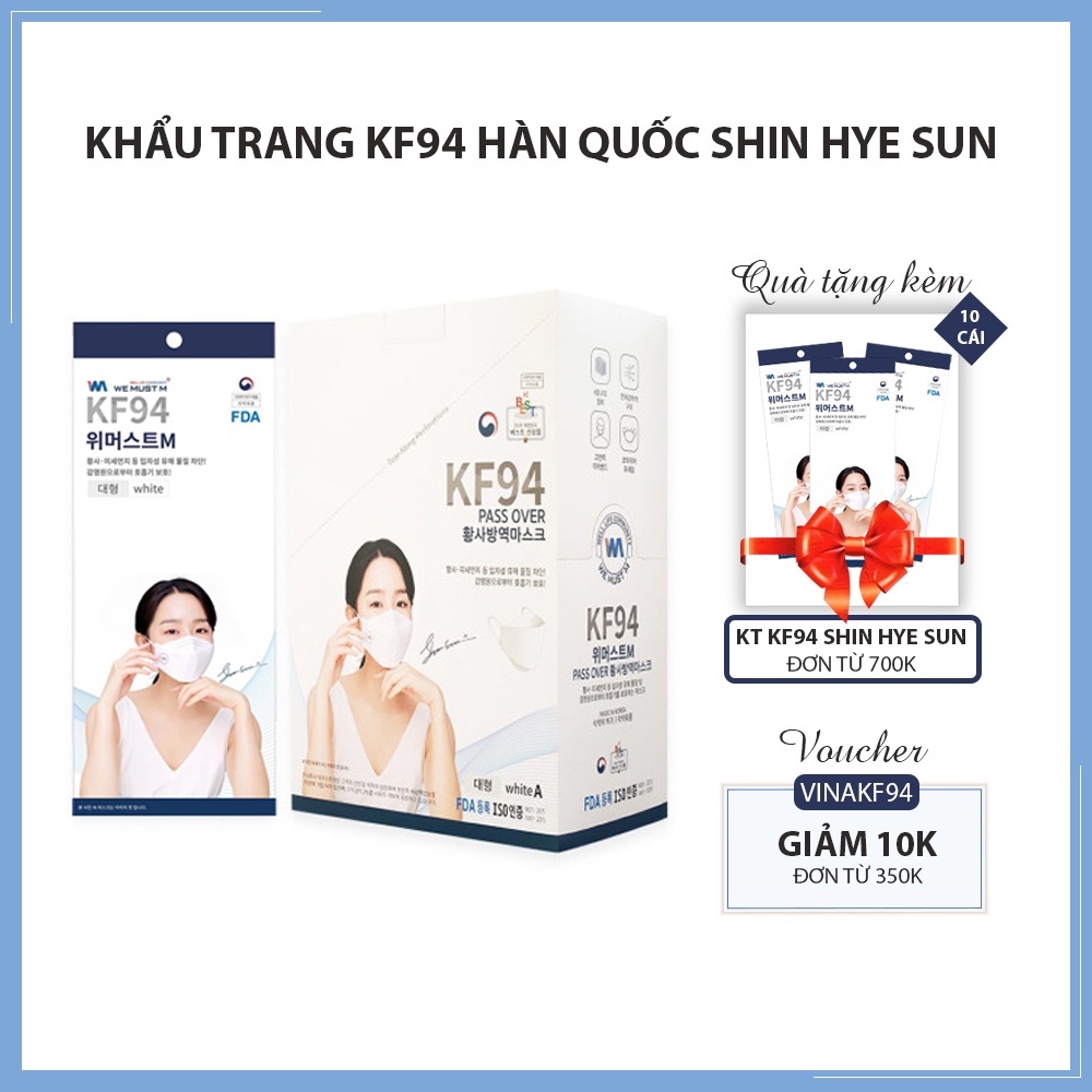 HỘP (50 CÁI) KHẨU TRANG Y TẾ HÀN QUỐC (1TÚI/1CÁI) KF94 SHIN HYE SUN 4 LỚP CHỐNG BỤI MỊN 94%