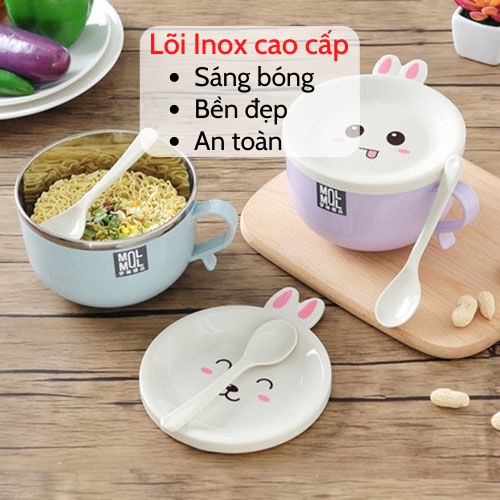 [SIÊU CUTE] Bát ăn mì  Tô mì lõi inox 2 lớp có nắp kèm thìa chống nóng cách nhiệt cao cấp nắp hình thú tiện lợi giá rẻ