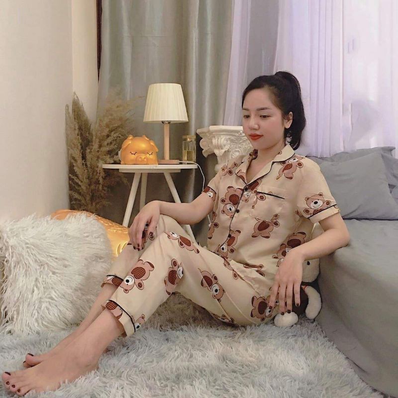 Bộ Pijama Cộc Dài Chất Kate Thái Loại 1 Xịn 🌺 FREESHIP 🌺 Đồ Ngủ Nữ, Đồ Mặc Nhà Áo Tay Ngắn Quần Dài