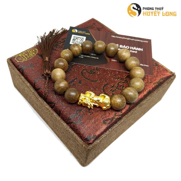 Vòng Trầm Hương Mix Tỳ Hưu Bạc Xi Vàng, Vòng Gỗ Trầm Hương Tự Nhiên