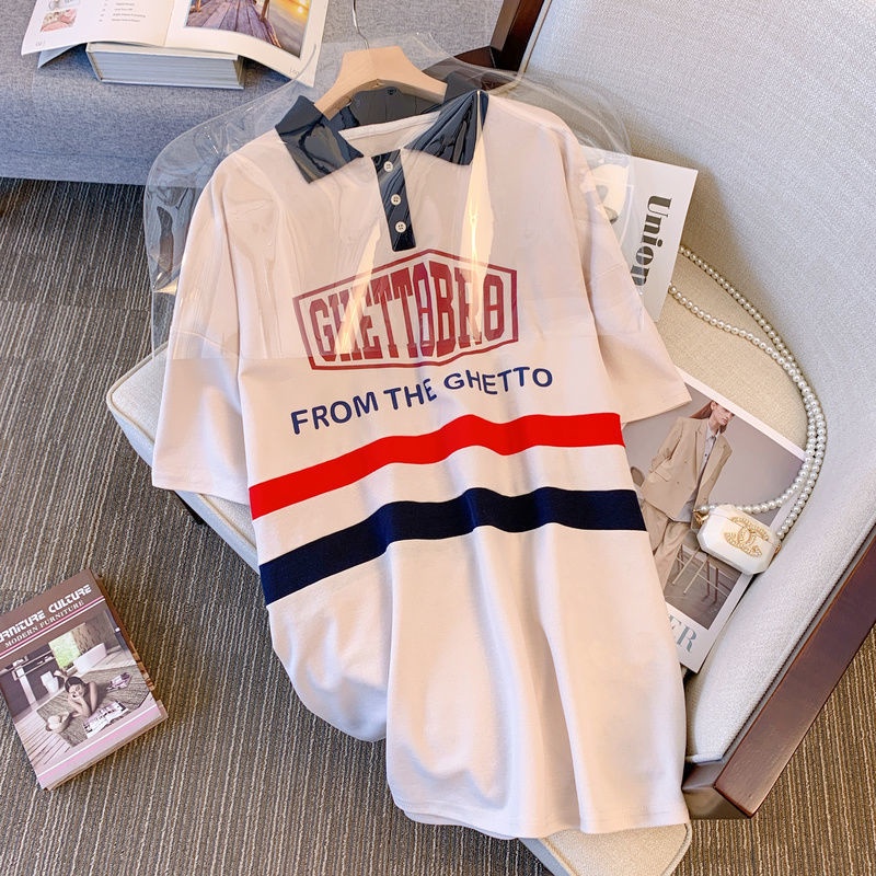 Áo Thun POLO Ngắn Tay Họa Tiết Sọc Ngang Phong Cách Hàn Quốc Mẫu Mới Dành Cho Nữ