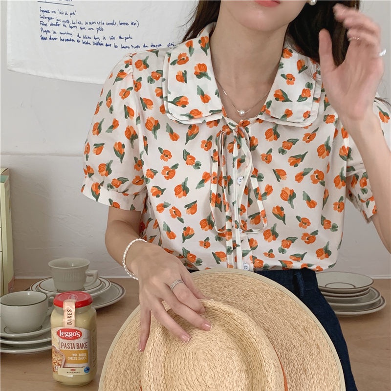 SUXI Áo Sơ Mi Tay Ngắn Dáng Rộng In Họa Tiết Phong Cách Hàn Quốc Xinh Xắn