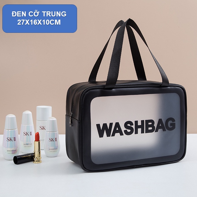 Túi du lịch chống thấm nước, dễ dàng vệ sinh đủ size màu ĐEN chất PU đựng mỹ phẩm và nhiều loại vật dụng có thể gấp gọn