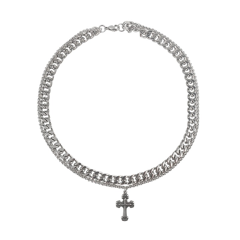 Dây chuyền hai lớp làm từ thép titan mặt hình thánh giá thời trang độc đáo