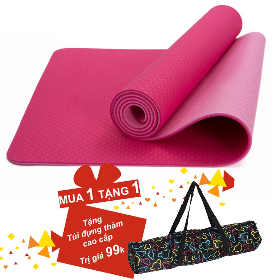 DEAL HOT: Thảm Yoga TPE EcoFriendly 2 Lớp Cao Cấp Dày 6mm Tặng Túi Đựng Và Dây Buộc Thảm Chuyên Dụng