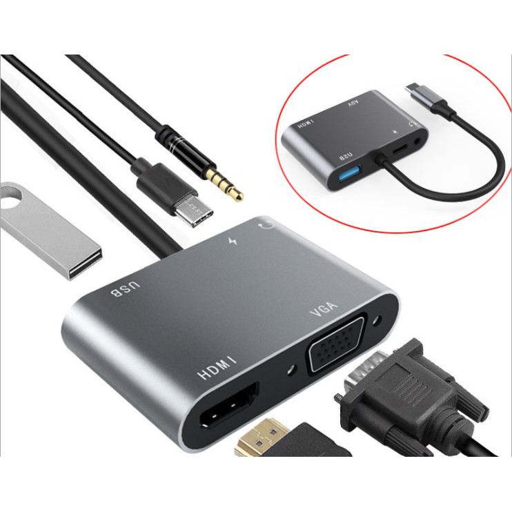 Cáp chuyển USB Type-c ra 4 cổng HDMI/ VGA/ USB và cổng sạc hỗ trợ chế độ Dex - UHV41160