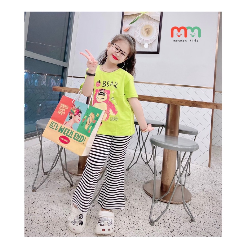 Set đồ bé gái quần ống loe cá tính áo thun rộng mềm co dãn cho bé 10kg đến 40kg