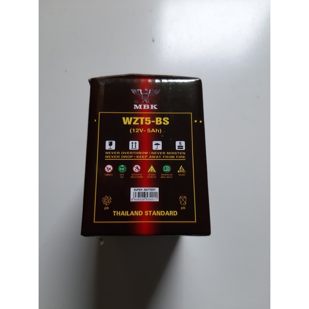 Bình ắc quy khô THAILAND WZT5 12V-5Ah kích thước [11 x 7 x 8,5cm],lắp cho các xe wave,air blade..vv