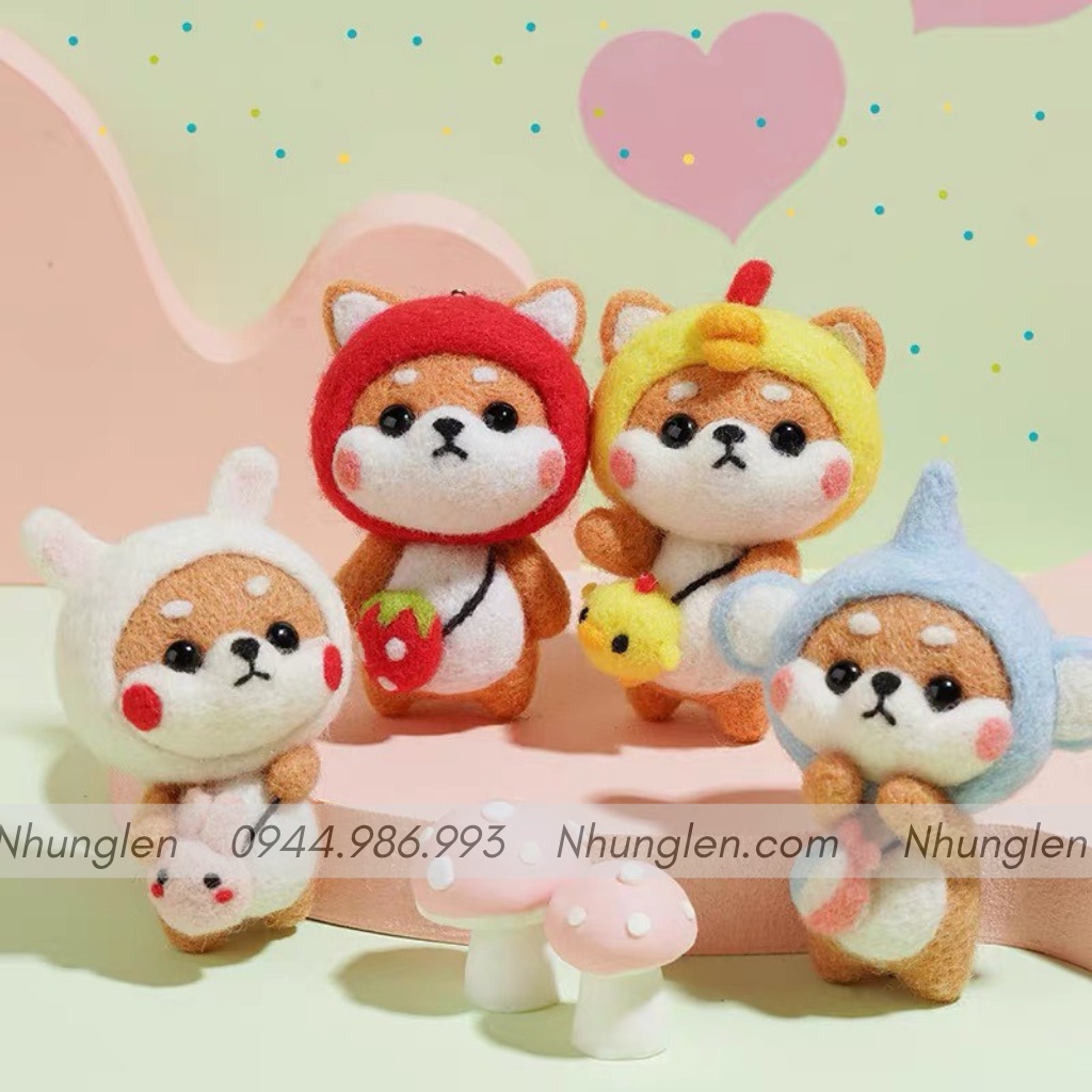 Bộ len chọc có hướng dẫn Tân Binh Shiba 2, needle felting Shiba có video, giấy làm quà tặng đặc biệt handmade