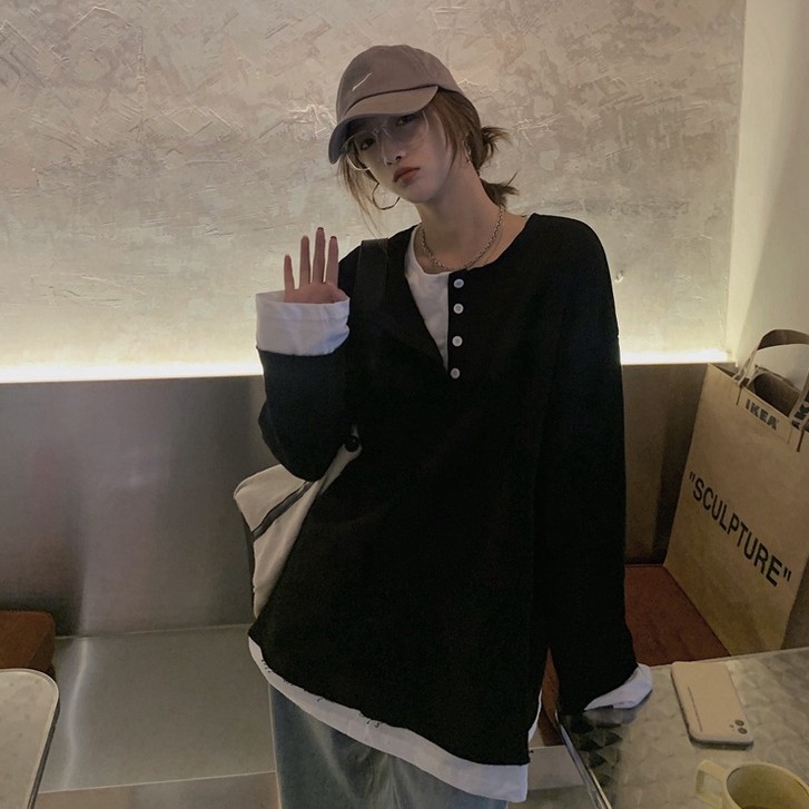 Áo thun dài tay dáng rộng phong cách đơn giản thời trang Hàn Quốc | BigBuy360 - bigbuy360.vn