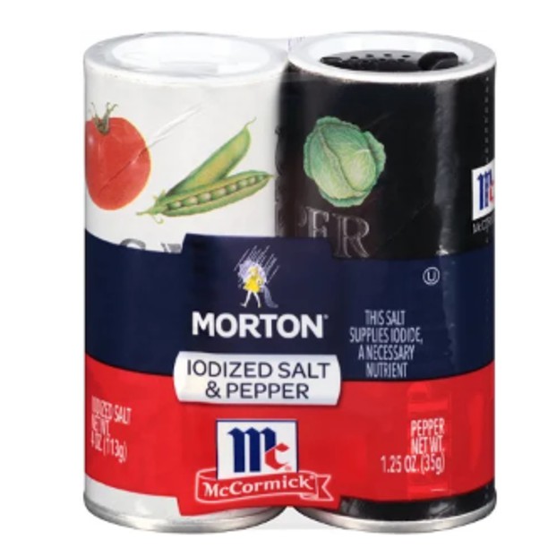 Combo 2 muối Morton Iodized Salt and McCormick Pepper Shaker 148g