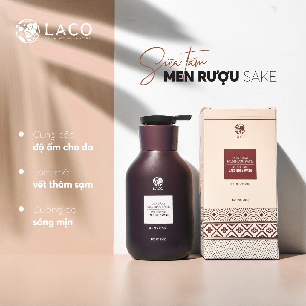 Sữa tắm trắng da -Dưỡng ẩm Laco men rượu SAKE ngừa mụn lưng siêu tốt giúp làn da luôn khoẻ mạnh