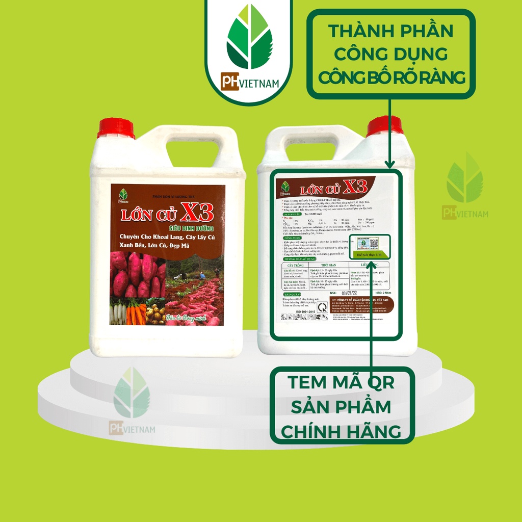 Phân Bón Hữu Cơ Lớn Củ X3 Can 5 Lít – Chuyên Cho Khoai Lang, Cây Lấy Củ – Lớn Củ, Đẹp Mã, Chắc Củ - PH Việt Nam