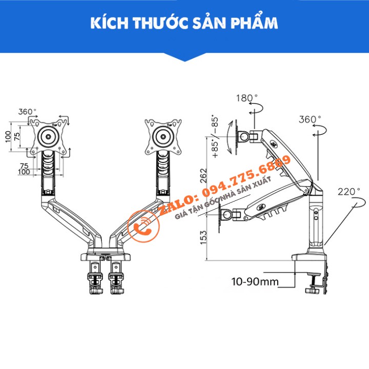 Giá Treo Hai Màn Hình NB F160 17-30 Inch - Tay Treo Hai Màn Hình Tải Trọng 9 Kg