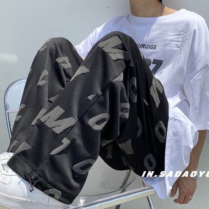 Quần Dài Dây Rút In Họa Tiết Toàn Diện Phong Cách Hip Hop Hàn Quốc