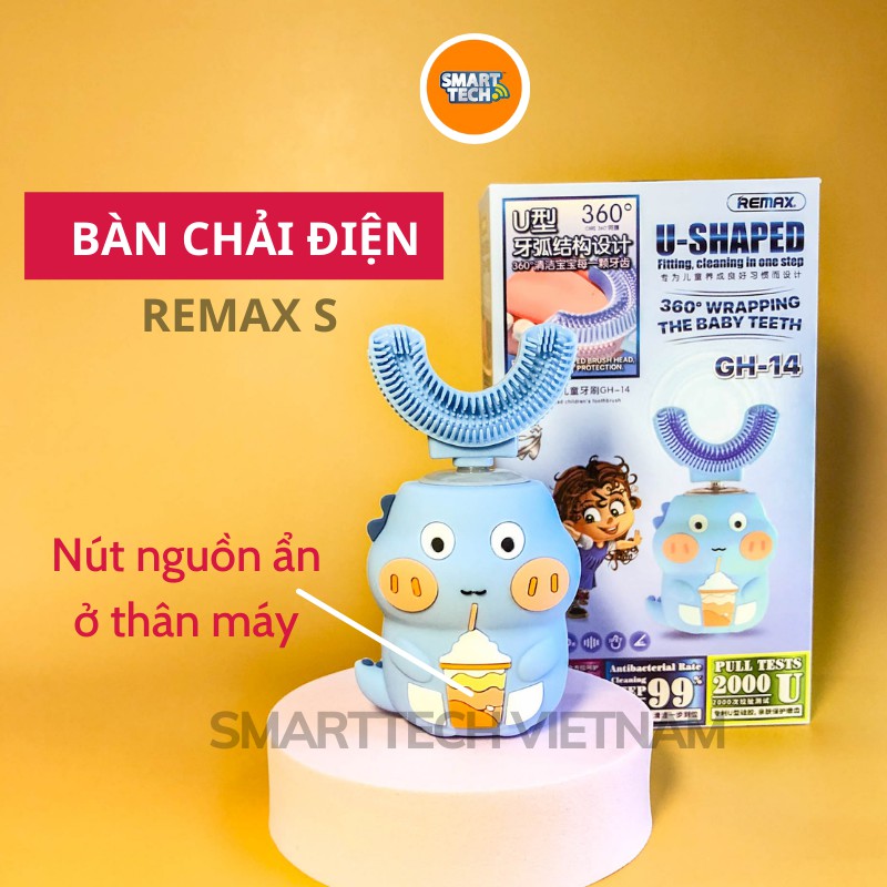 Bàn chải điện đánh răng cho bé Remax S, bàn chải tự động đầu chải chữ U silicon siêu mềm, phù hợp cho trẻ từ 2-9 tuổi