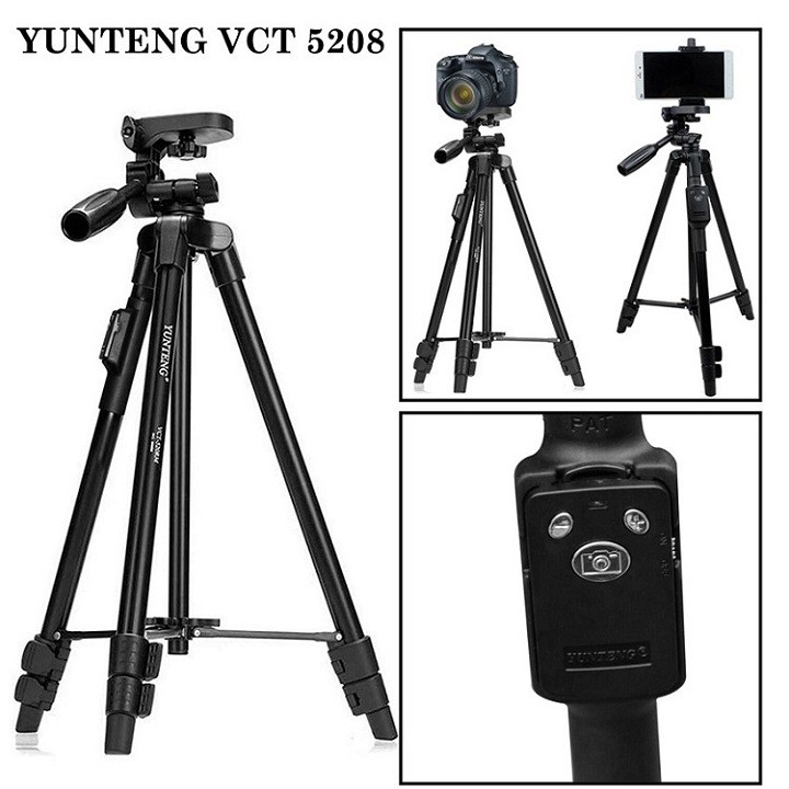 Giá Đỡ Điện Thoại, Chân Máy Ảnh Camera Chuyên Nghiệp Yunteng VCT 5208 Livestream Hàng Chính Hãng