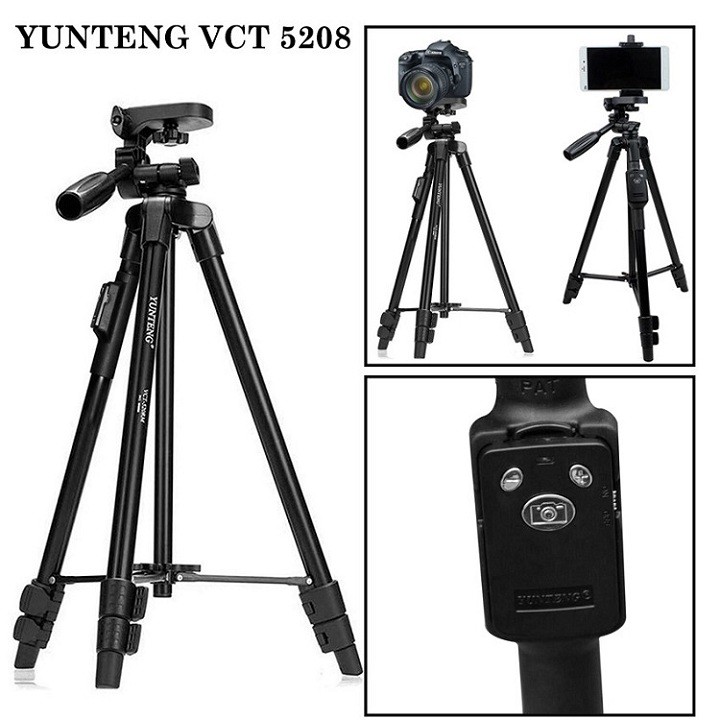 Giá Đỡ Điện Thoại Máy Ảnh, Chân Máy Ảnh Camera Chuyên Nghiệp Yunteng VCT 5208 Hỗ Trợ Livestream, Bán Hàng Online