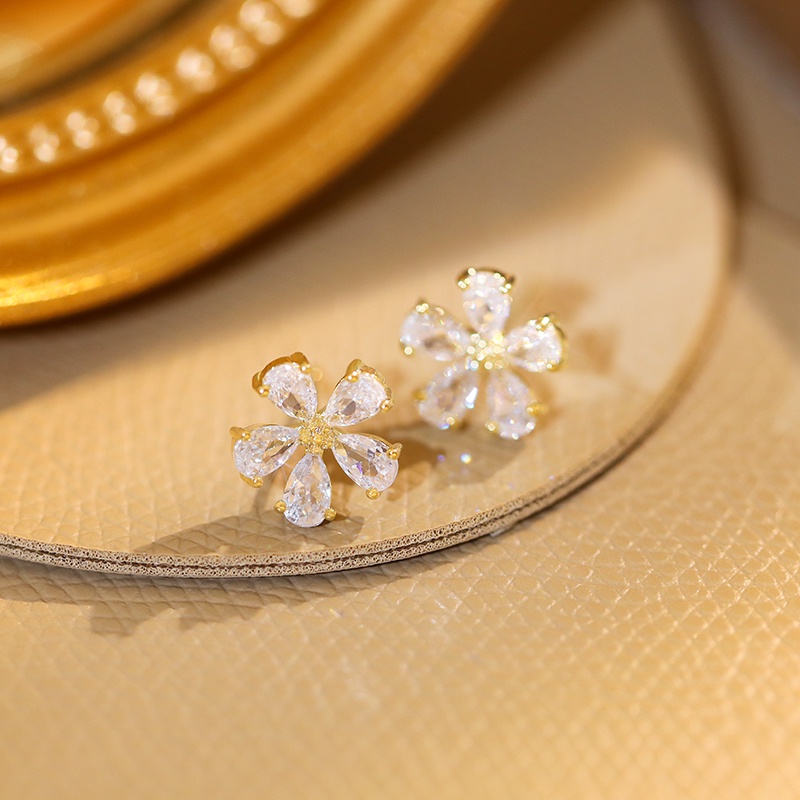 Khuyên tai JIUDUOLAN mặt bông hoa đính đá zircon sáng bóng phong cách Hàn Quốc xinh đẹp dành cho cô dâu